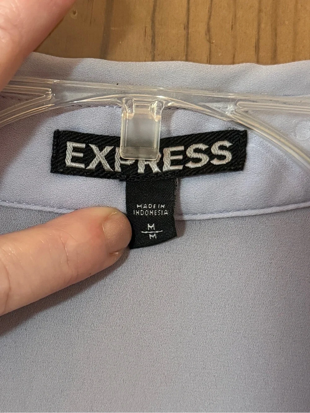 Express Light Lavender Button-Front V-Neck Blouse with Gold Zippers